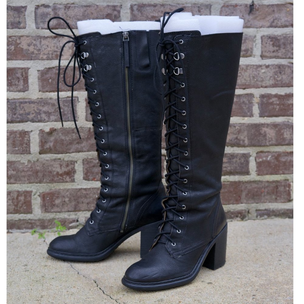 Nine West Valory Leather Lace Up Knee High Boots